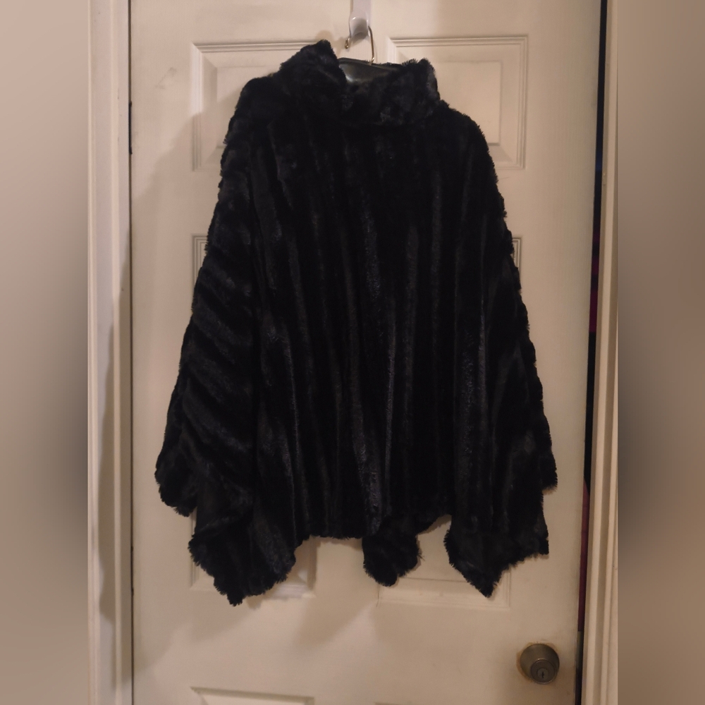 Slinky Brand Black Faux Fur Poncho
